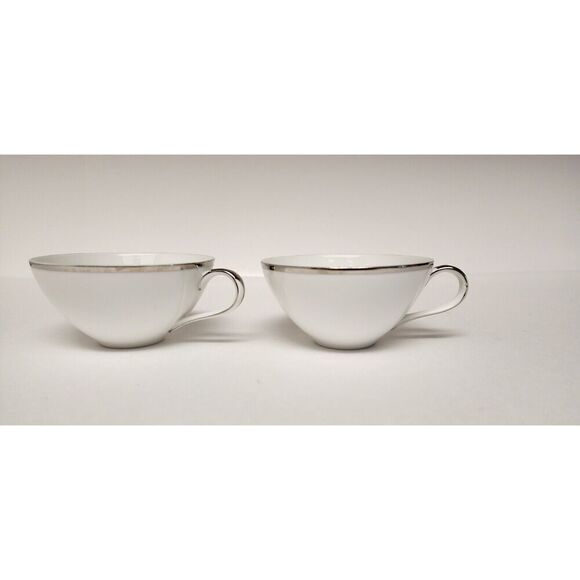 Harmony House Moderne Modern White Tea/Coffee Cup Set Silver Trim Japan 3545 - Picture 1 of 5